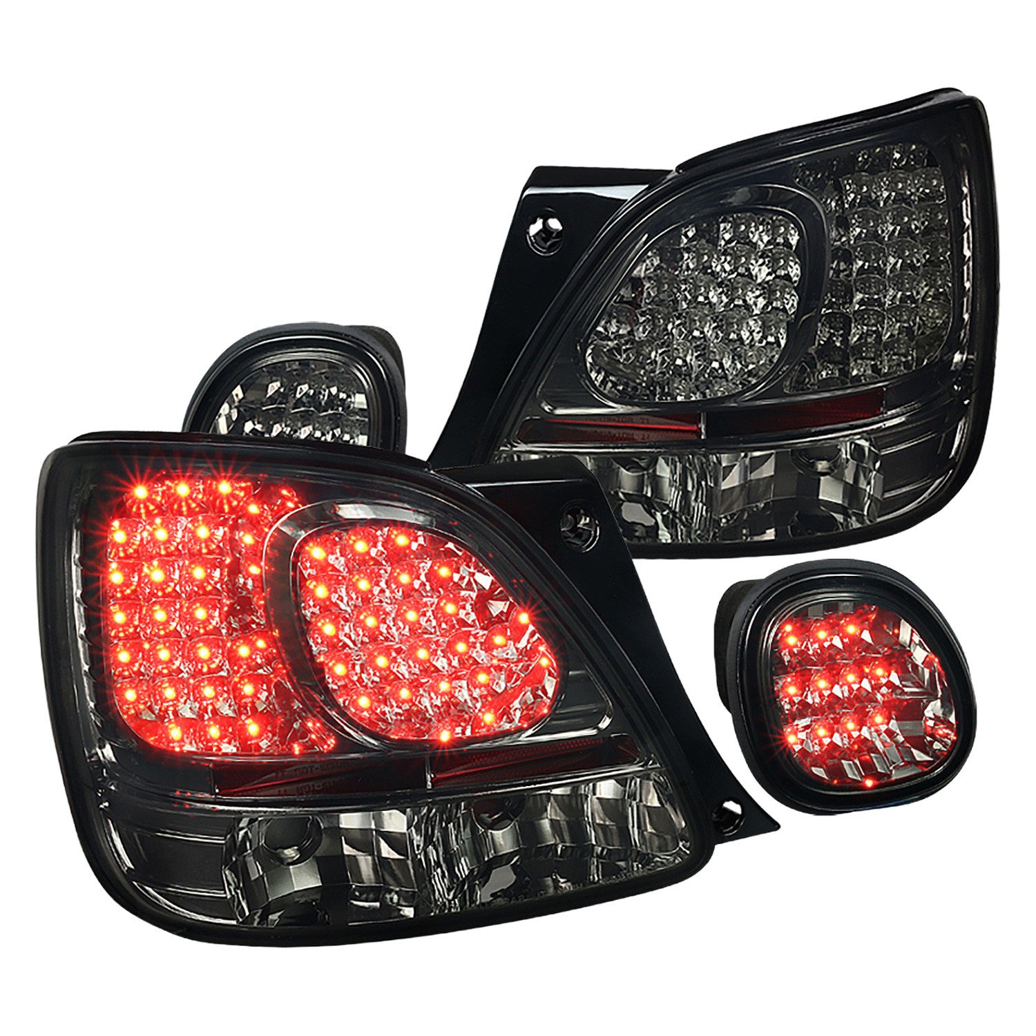 Fits 1998-2005 Lexus GS300/GS400/GS430 LED Tail Lights & Trunk Lights (Chrome Housing/Red Smoked Lens)