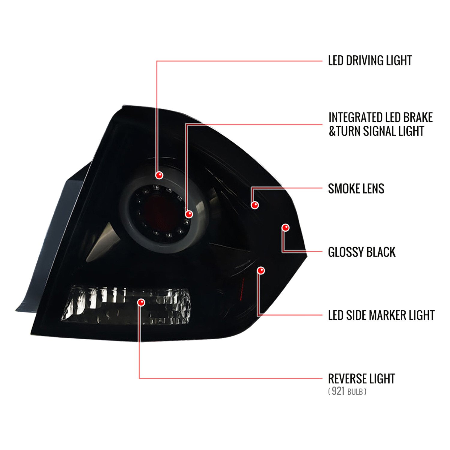 Fits 2006-2013 Chevrolet Impala/ 2014-2016 Impala Limited LED Tail Lights (Glossy Black Housing/Smoked Lens) - Image 2