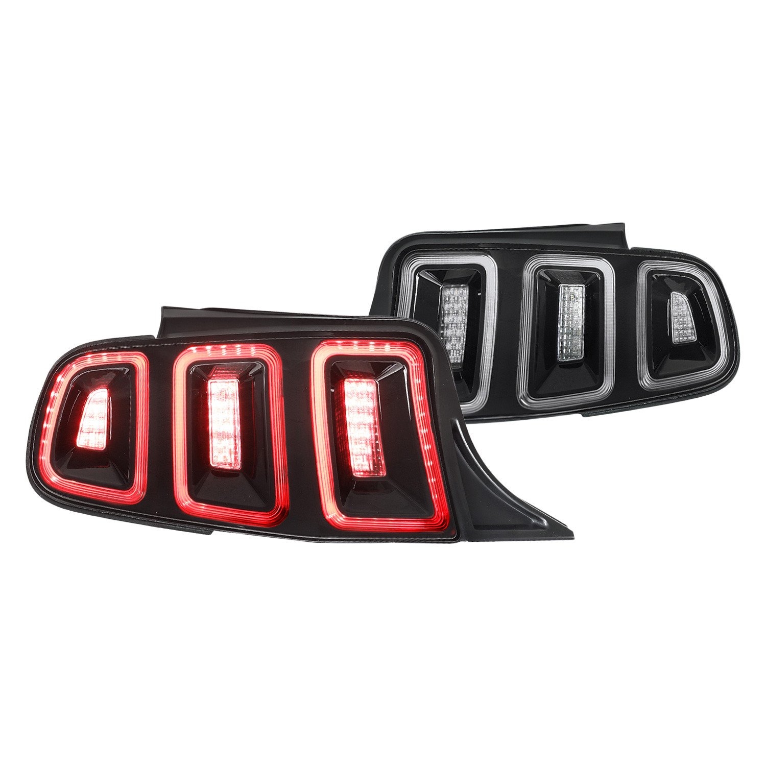 Fits 2010-2012 Ford Mustang Base GT Red Tail Lights w/ Sequential LED Turn Signal (Black Hoursing / Clear Lens)