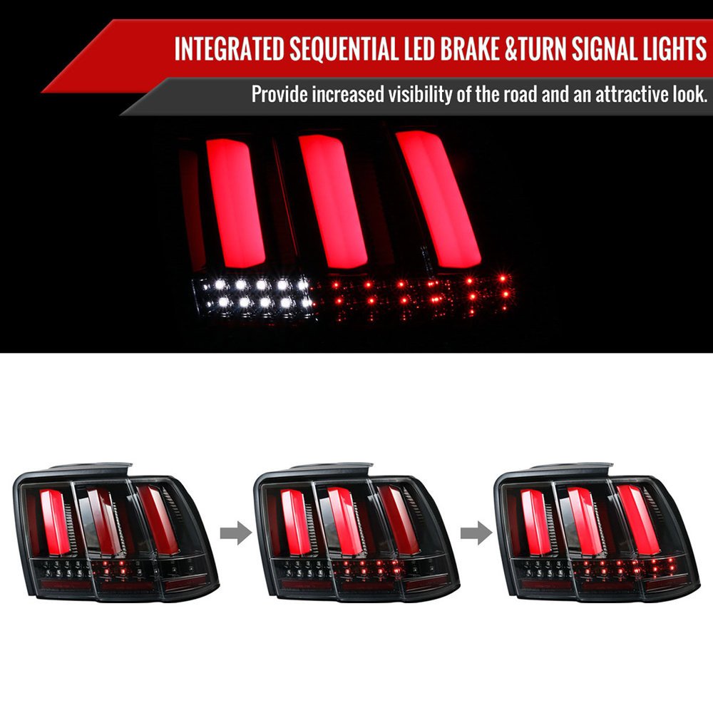 Fits 1999-2004 Ford Mustang Sequential LED Tail Lights (Jet Black Housing/Clear Lens) - Image 8