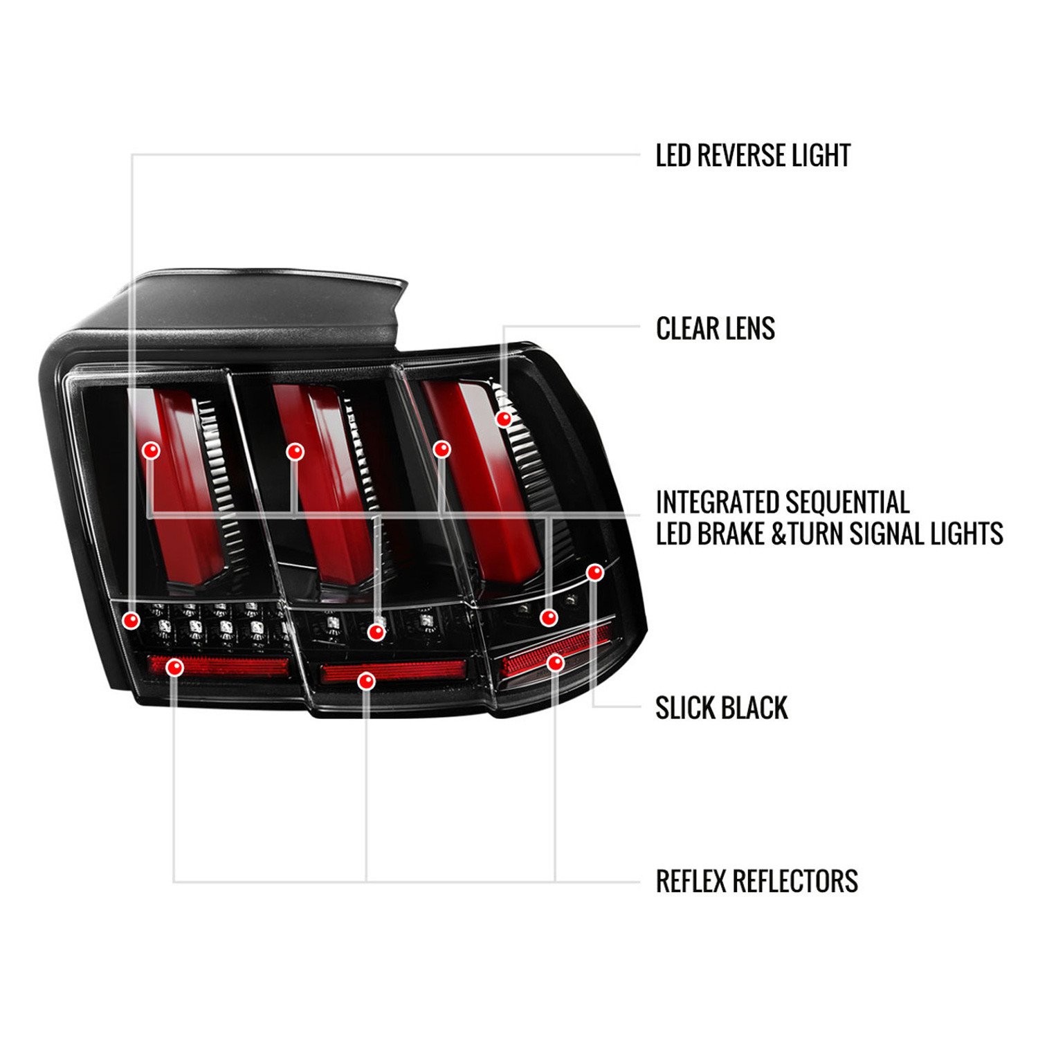 Fits 1999-2004 Ford Mustang Sequential LED Tail Lights (Jet Black Housing/Clear Lens) - Image 6