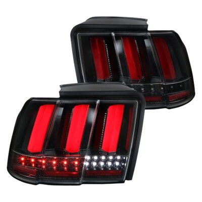 Fits 1999-2004 Ford Mustang Sequential LED Tail Lights (Jet Black Housing/Clear Lens)