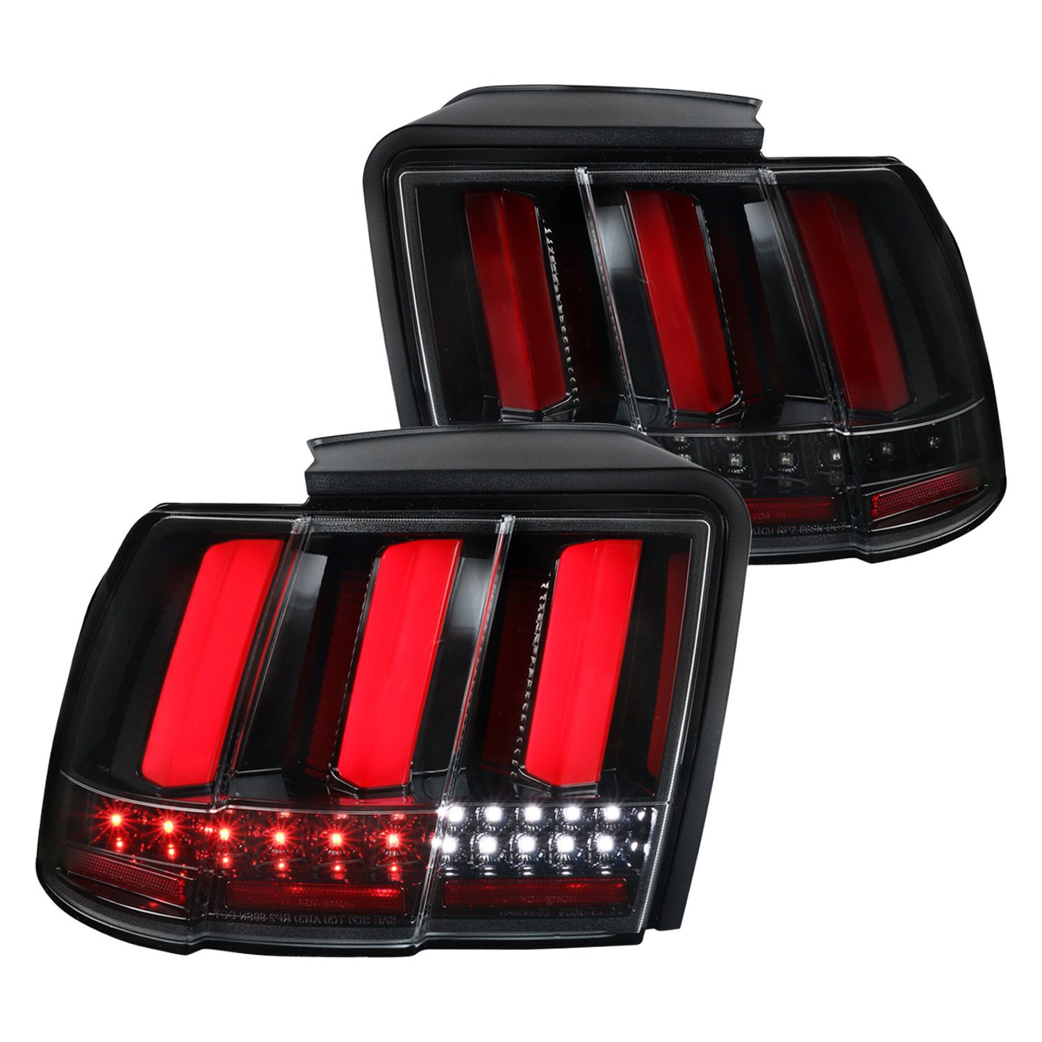 Fits 1999-2004 Ford Mustang Sequential LED Tail Lights (Jet Black Housing/Clear Lens)