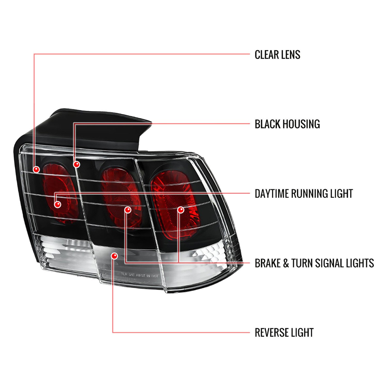 Fits 1999-2004 Ford Mustang Tail Lights (Matte Black Housing/Clear Lens) - Image 2