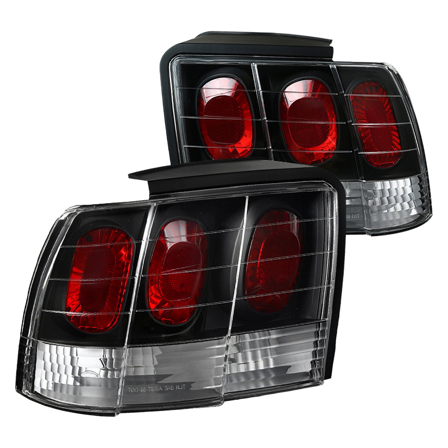 Fits 1999-2004 Ford Mustang Tail Lights (Matte Black Housing/Clear Lens)
