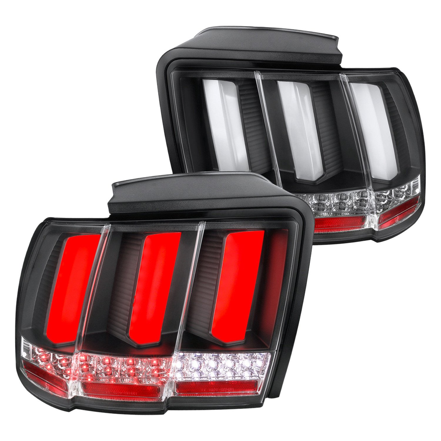 Fits 1999-2004 Ford Mustang Sequential LED Tail Lights (Matte Black Housing/Clear Lens)