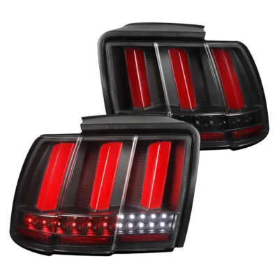 Fits 1999-2004 Ford Mustang Sequential LED Tail Lights (Black Housing/Clear Lens)