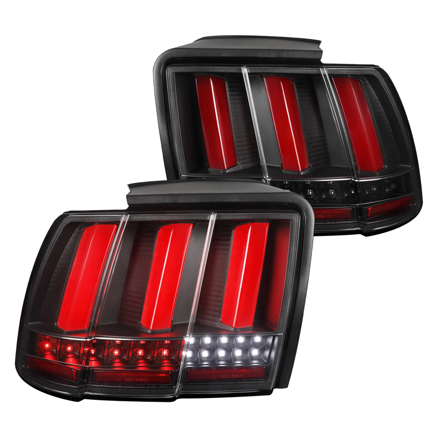 Fits 1999-2004 Ford Mustang Sequential LED Tail Lights (Black Housing/Clear Lens)