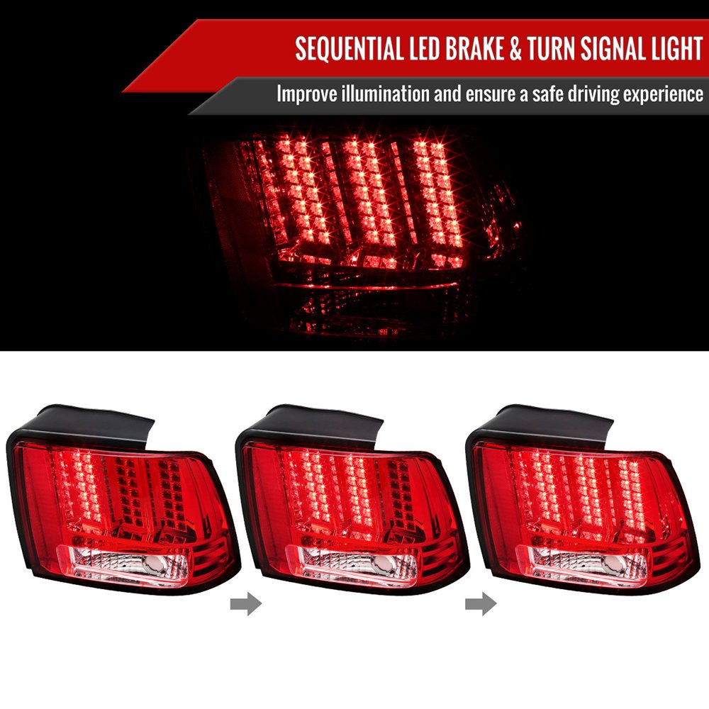 Fits 1999-2004 Ford Mustang Sequential LED Tail Lights - RS (Chrome Housing/Red Lens) - Image 8