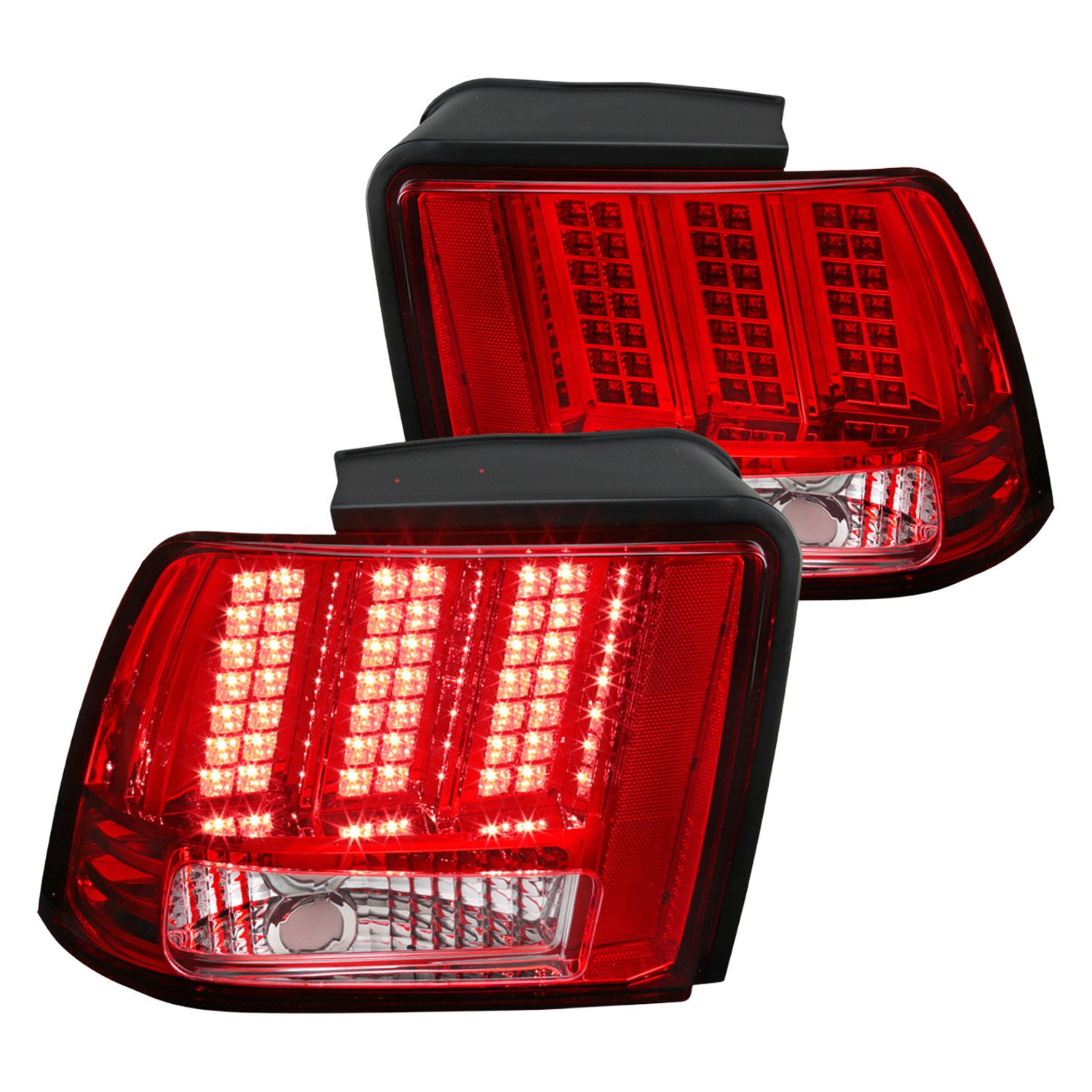 Fits 1999-2004 Ford Mustang Sequential LED Tail Lights - RS (Chrome Housing/Red Lens)