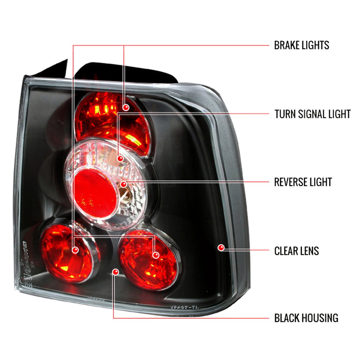 Fits 1998-2001 Volkswagen Passat Sedan Tail Lights (Matte Black Housing/Clear Lens) - Image 2