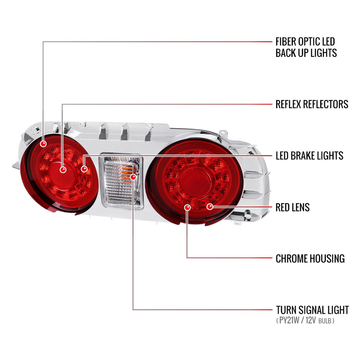 Fits 1989-1994 Nissan Skyline GT R32 JDM Red LED Tail Lights (Chrome Housing/Red Lens) - Image 2