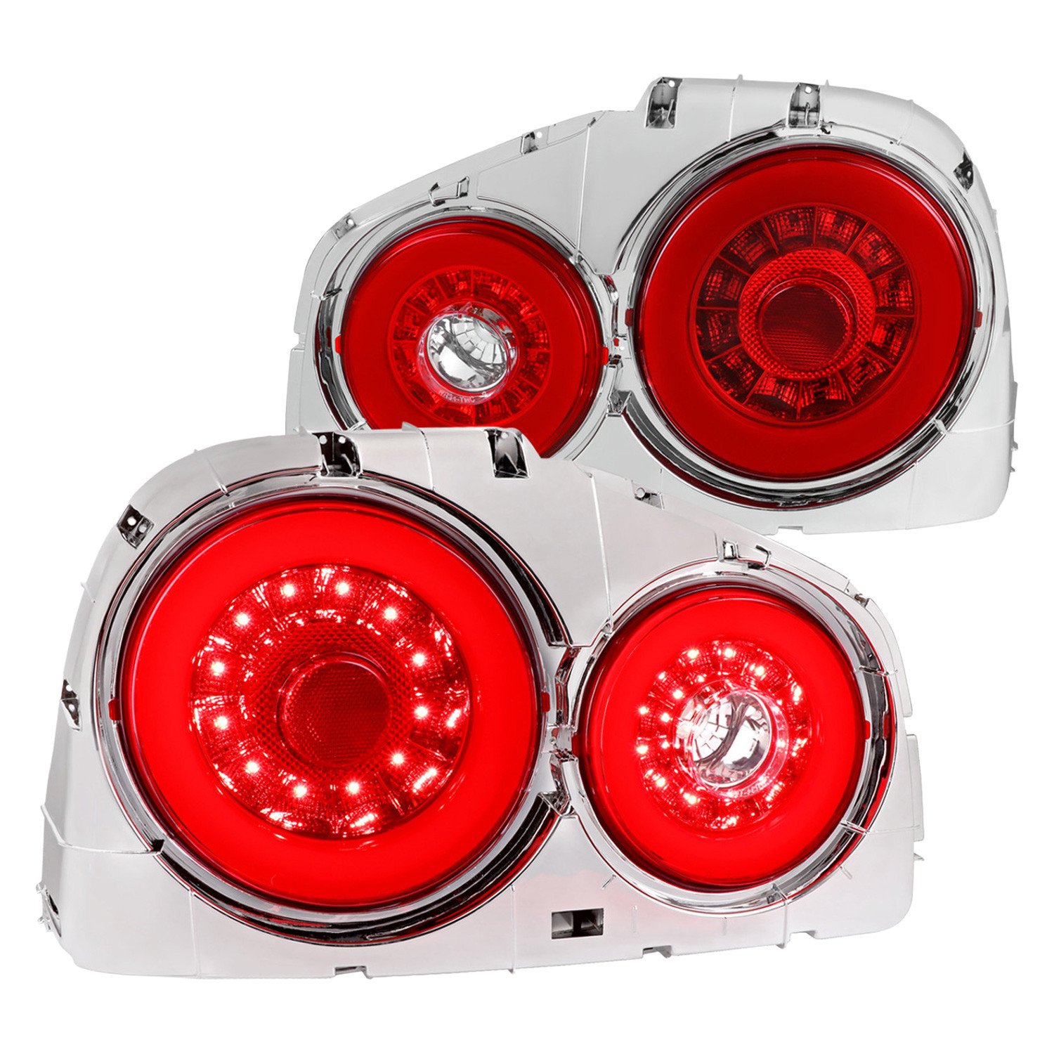 Fits 1999-2002 Nissan Skyline GT R34 JDM Red LED Tail Lights (Chrome Housing/Red Lens)