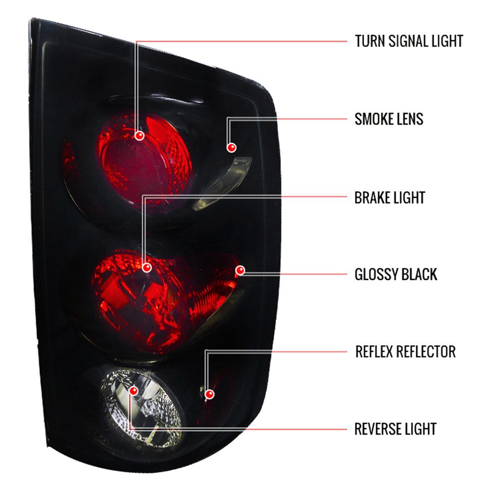 Fits 2002-2006 Dodge RAM Tail Lights (Glossy Black Housing/Smoked Lens) - Image 2