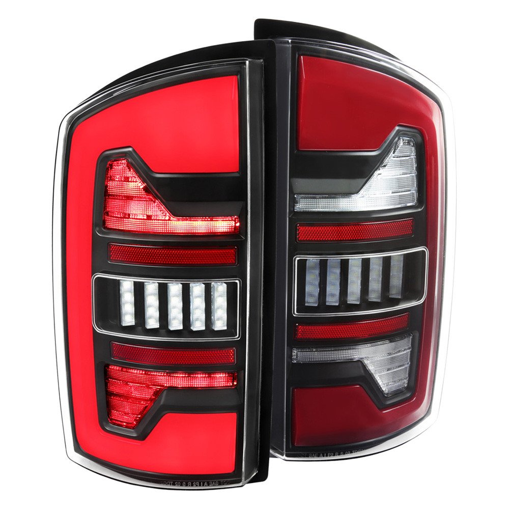 Fits 2002-2006 Dodge RAM 1500/2500/3500 Red LED Bar Tail Lights (Matte Black Housing/Clear Lens)