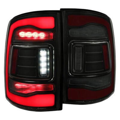 Fits 2013-2018 RAM 1500/2500/3500 Sequential Signal LED Tail Lights (Matte Black Housing/Smoked Lens)