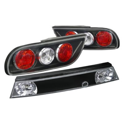 Fits 1989-1994 Nissan 240SX S13 Hatchback Tail Lights & Center Trunk Light (Matte Black Housing/Clear Lens)