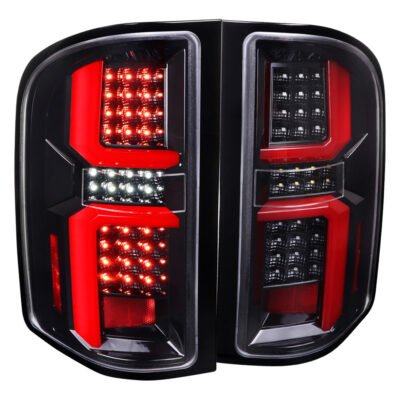 Fits 2007-2013 Chevrolet Silverado 1500/ 2007-2014 Silverado 2500HD/3500HD LED Tail Lights with Red LED Bar (Jet Black Housing/Clear Lens)