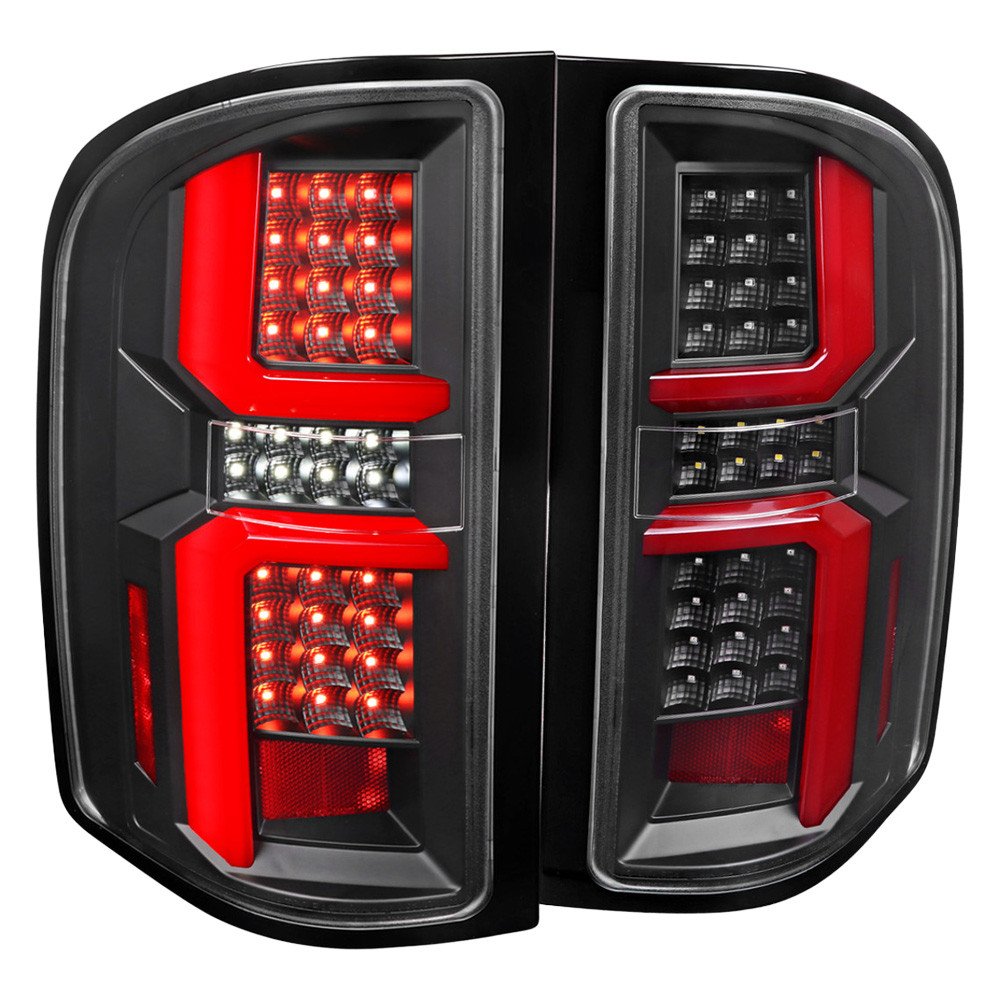 Fits 2007-2013 Chevrolet Silverado 1500/ 2007-2014 Silverado 2500HD/3500HD LED Tail Lights with Red LED Bar (Black Housing/Clear Lens)