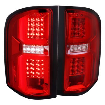 Fits 2007-2013 Chevrolet Silverado 1500/ 2007-2014 Silverado 2500HD/3500HD LED Tail Lights with LED Bar (Chrome Housing/Red Clear Lens)