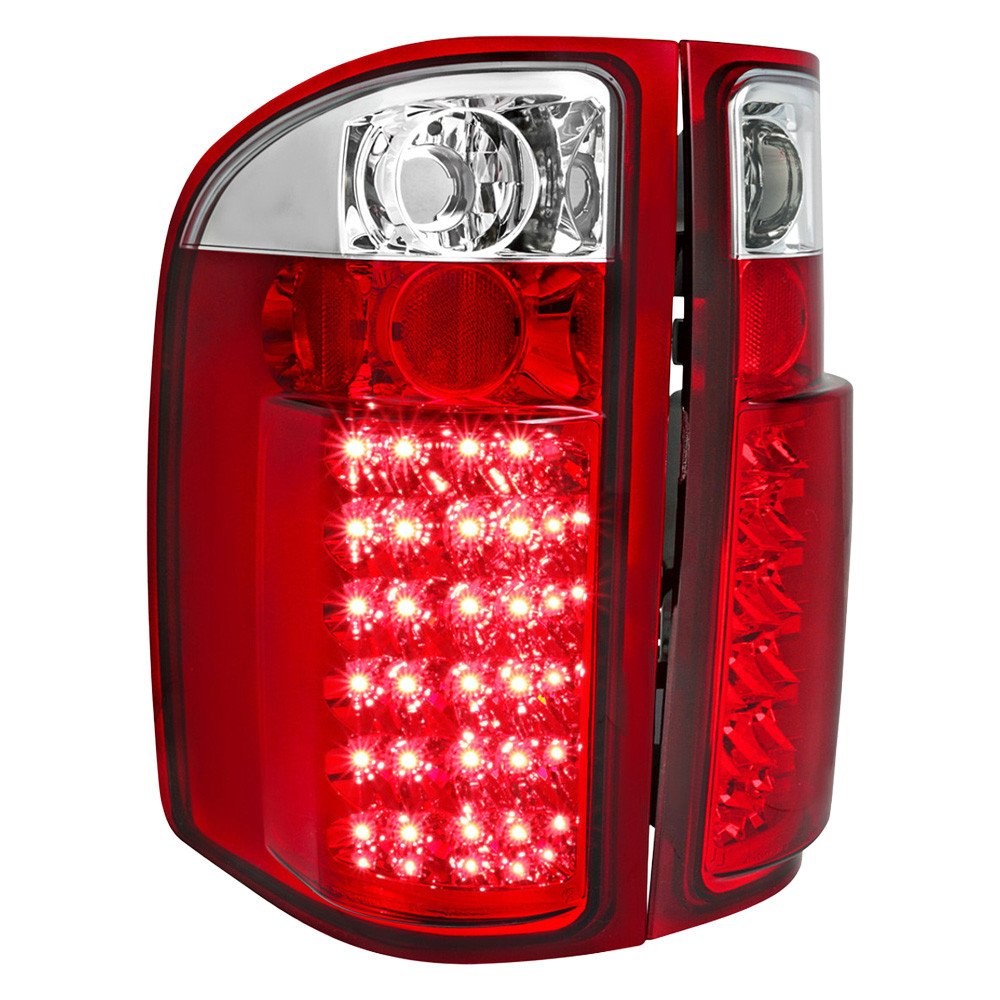 Fits 2007-2014 Chevrolet Silverado LED Tail Lights (Chrome Housing/Red Lens)