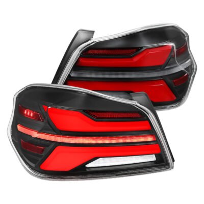Fits 2015-2021 Subaru WRX STi Tail Light w/ Sequential Red LED Turn Signal and LED Side Marker Brake Reverse (Matte Black Housing / Clear Lens)