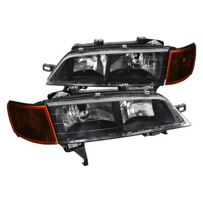 Fits 1994-1997 Honda Accord Factory Style Headlights & Amber Corner Lights (Matte Black Housing/Clear Lens)