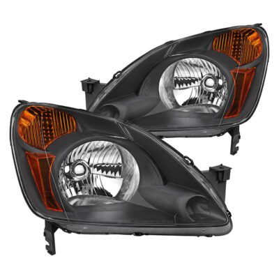 Fits 2002-2004 Honda CR-V Factory Style Headlights with Amber Reflector (Matte Black Housing/Clear Lens)