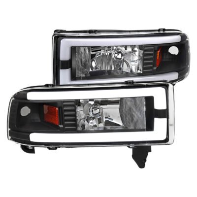 Fits 1994-2001 Dodge RAM 1500/ 1994-2002 RAM 2500/3500 Dual LED Bar Factory Style Headlights (Matte Black Housing/Clear Lens)