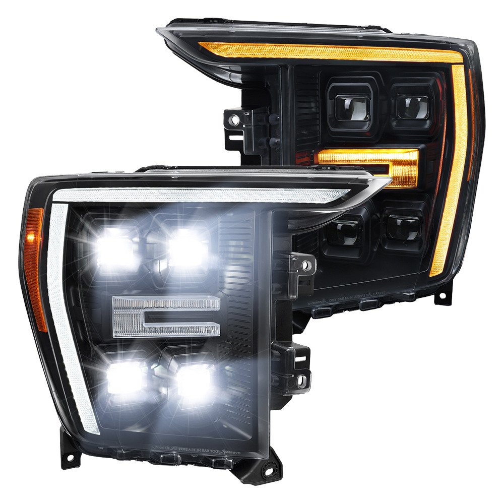 Fits 2021-2023 Ford F-150 Full LED Projector Headlights w/ Switchback LED Sequential Turn Signals DRL Parking Light Strip (Matte Black Housing / Clear Lens) - Fits Models w/ Factory LED Headlights