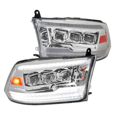 Fits 2009-2018 Dodge RAM 1500 / 2019 RAM Classic / 2010-2018 RAM 2500 3500 Switchback Sequential Full LED Projector Headlights (Chrome Housing/Clear Lens)