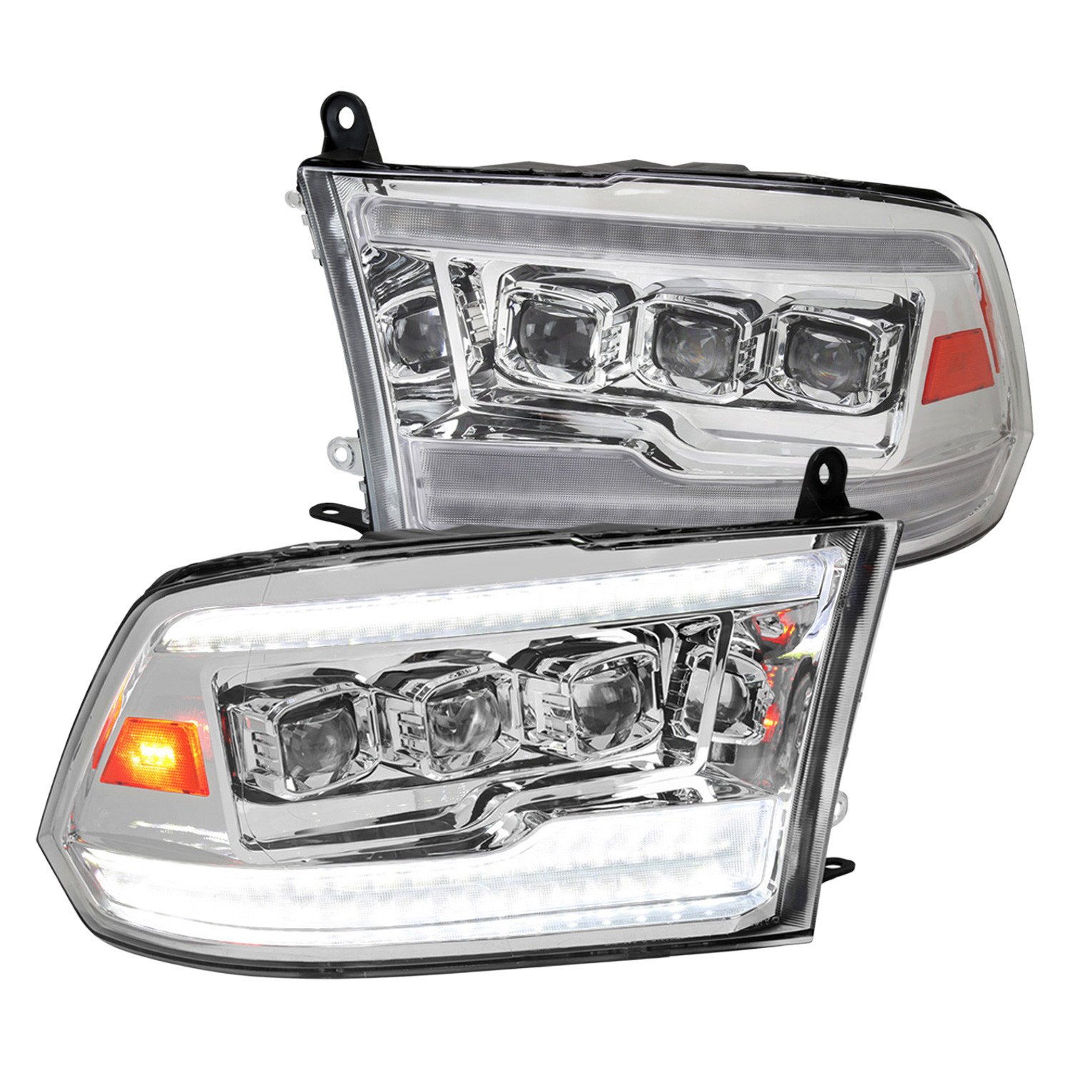 Fits 2009-2018 Dodge RAM 1500 / 2019 RAM Classic / 2010-2018 RAM 2500 3500 Switchback Sequential Full LED Projector Headlights (Chrome Housing/Clear Lens)