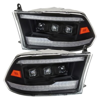 Fits 2009-2018 Dodge RAM 1500 / 2019 RAM Classic / 2010-2018 RAM 2500 3500 Switchback Sequential Full LED Projector Headlights (Matte Black Housing/Clear Lens)