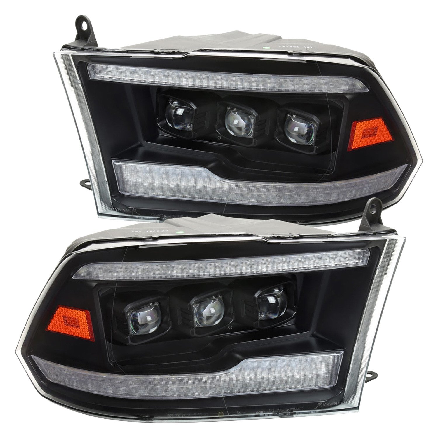 Fits 2009-2018 Dodge RAM 1500 / 2019 RAM Classic / 2010-2018 RAM 2500 3500 Switchback Sequential Full LED Projector Headlights (Matte Black Housing/Clear Lens)