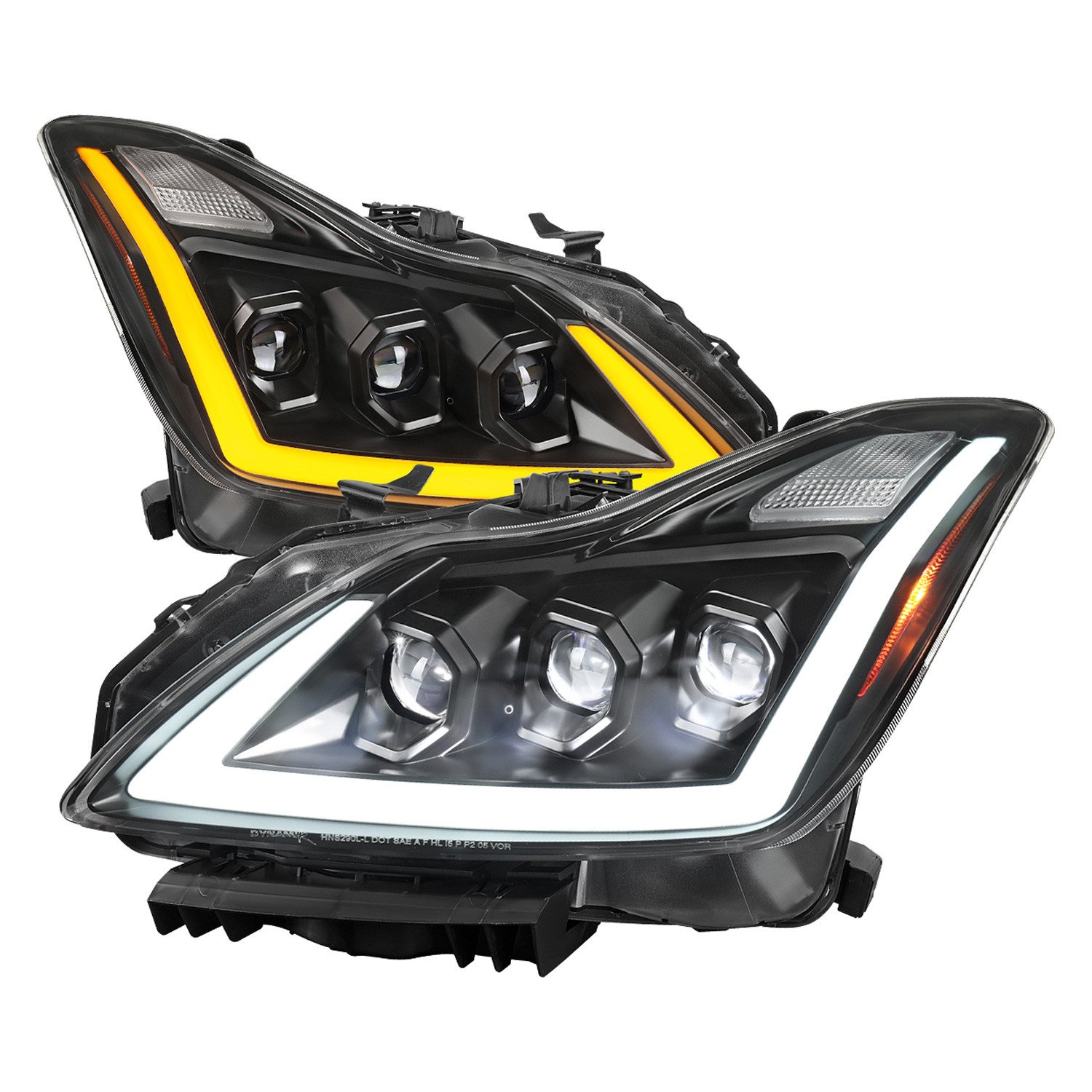 Fits 2008-2013 Infiniti G37/2014-2015 Q60 Coupe/Convertible Sequential Switchback LED Turn Signal Full LED Triple Projector Headlights (Matte Black Housing / Clear Lens)