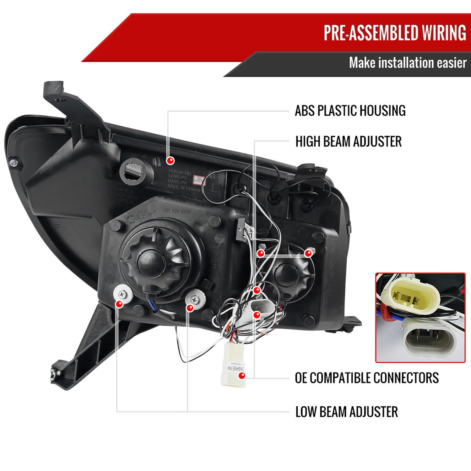 Fits 2003-2005 Toyota 4Runner Dual Halo Projector Headlights (Matte Black Housing/Clear Lens) - Image 4