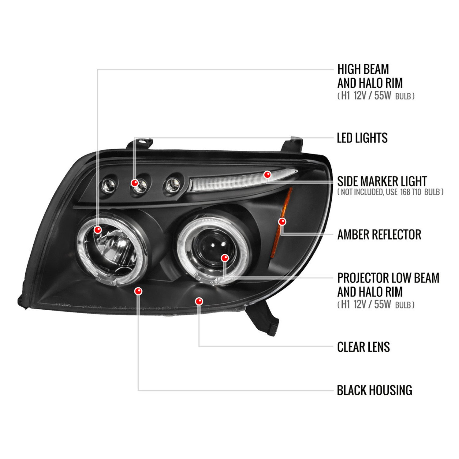 Fits 2003-2005 Toyota 4Runner Dual Halo Projector Headlights (Matte Black Housing/Clear Lens) - Image 3