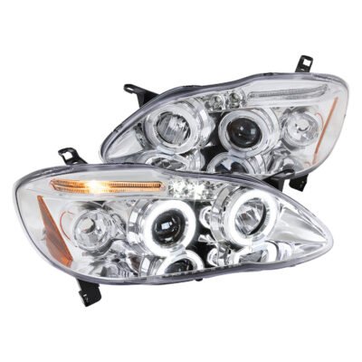 Fits 2003-2008 Toyota Corolla Dual Halo Projector Headlights (Chrome Housing/Clear Lens)