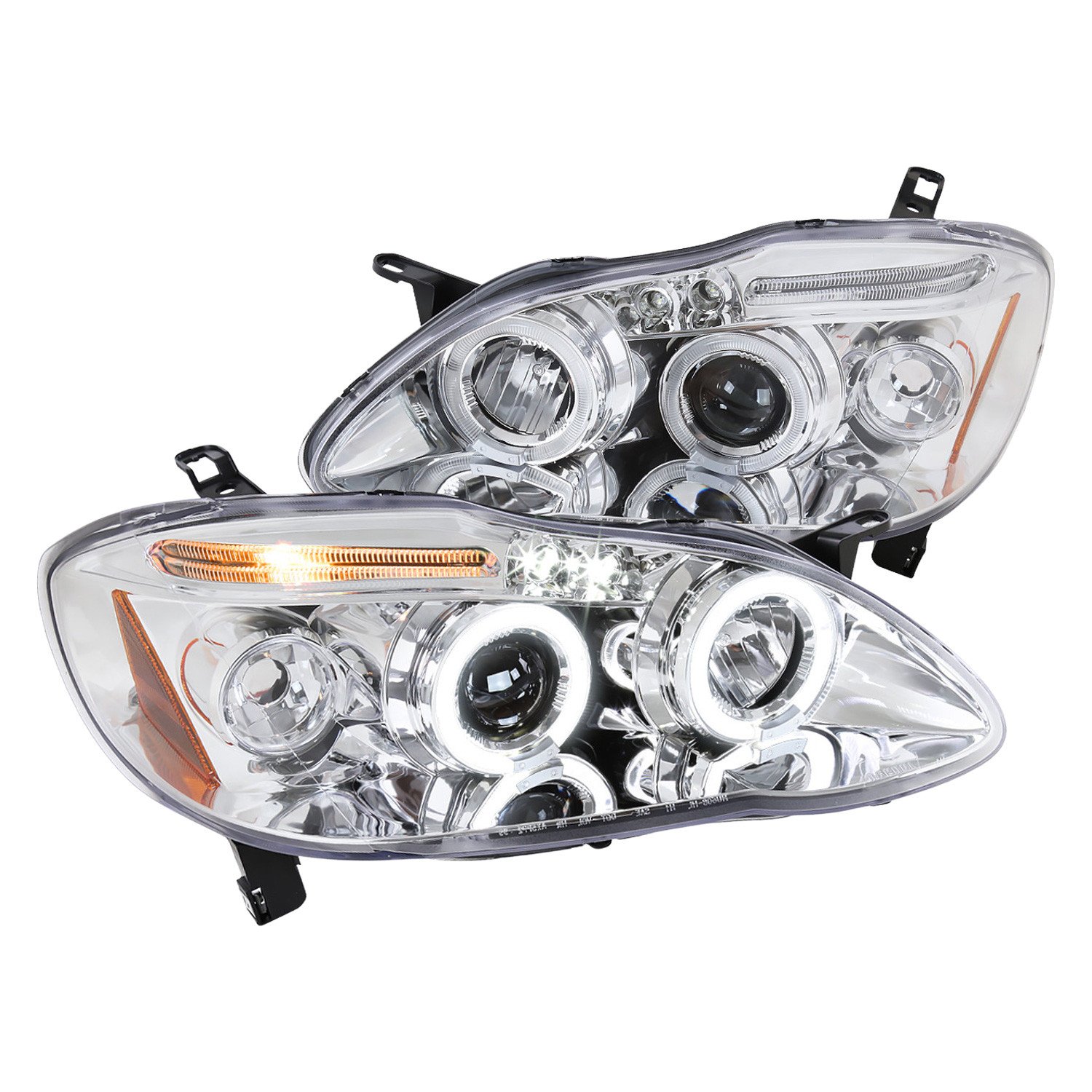 Fits 2003-2008 Toyota Corolla Dual Halo Projector Headlights (Chrome Housing/Clear Lens)