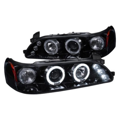 Fits 1993-1997 Toyota Corolla Dual Halo Projector Headlights (Glossy Black Housing/Smoked Lens)