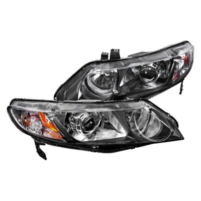 Fits 2006-2011 Honda Civic Sedan Retro Style Projector Headlights (Matte Black Housing/Clear Lens)
