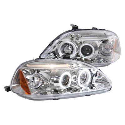 Fits 1996-1998 Honda Civic Dual Halo Projector Headlights (Chrome Housing/Clear Lens)
