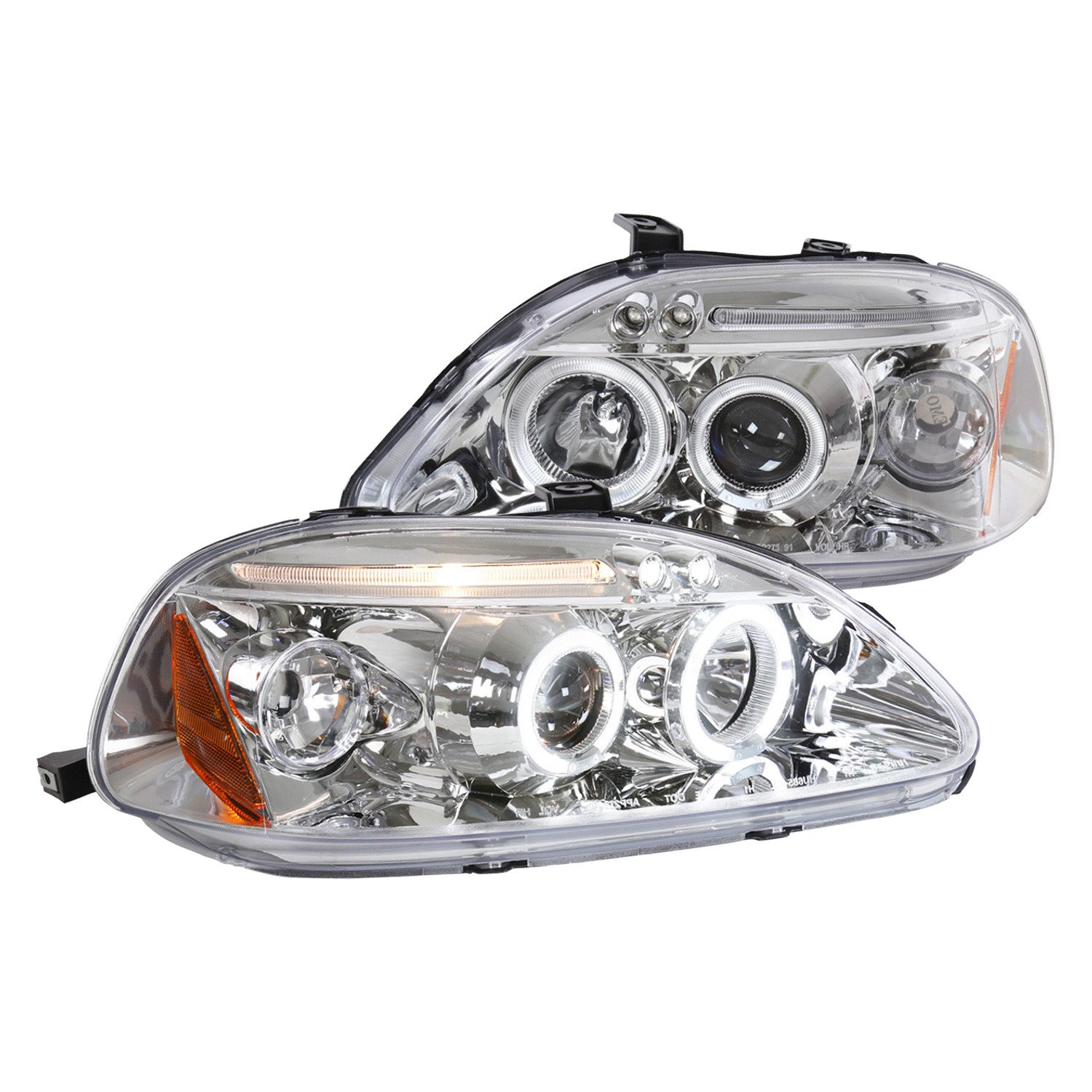 Fits 1996-1998 Honda Civic Dual Halo Projector Headlights (Chrome Housing/Clear Lens)