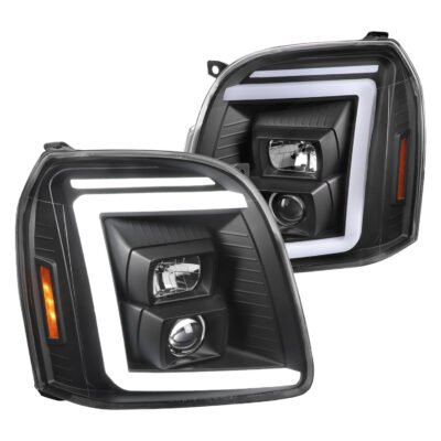 Fits 2007-2014 GMC Yukon/XL 1500/XL 2500 Switchback Sequential LED Turn Signal Projector Headlights (Matte Black Housing/Clear Lens)