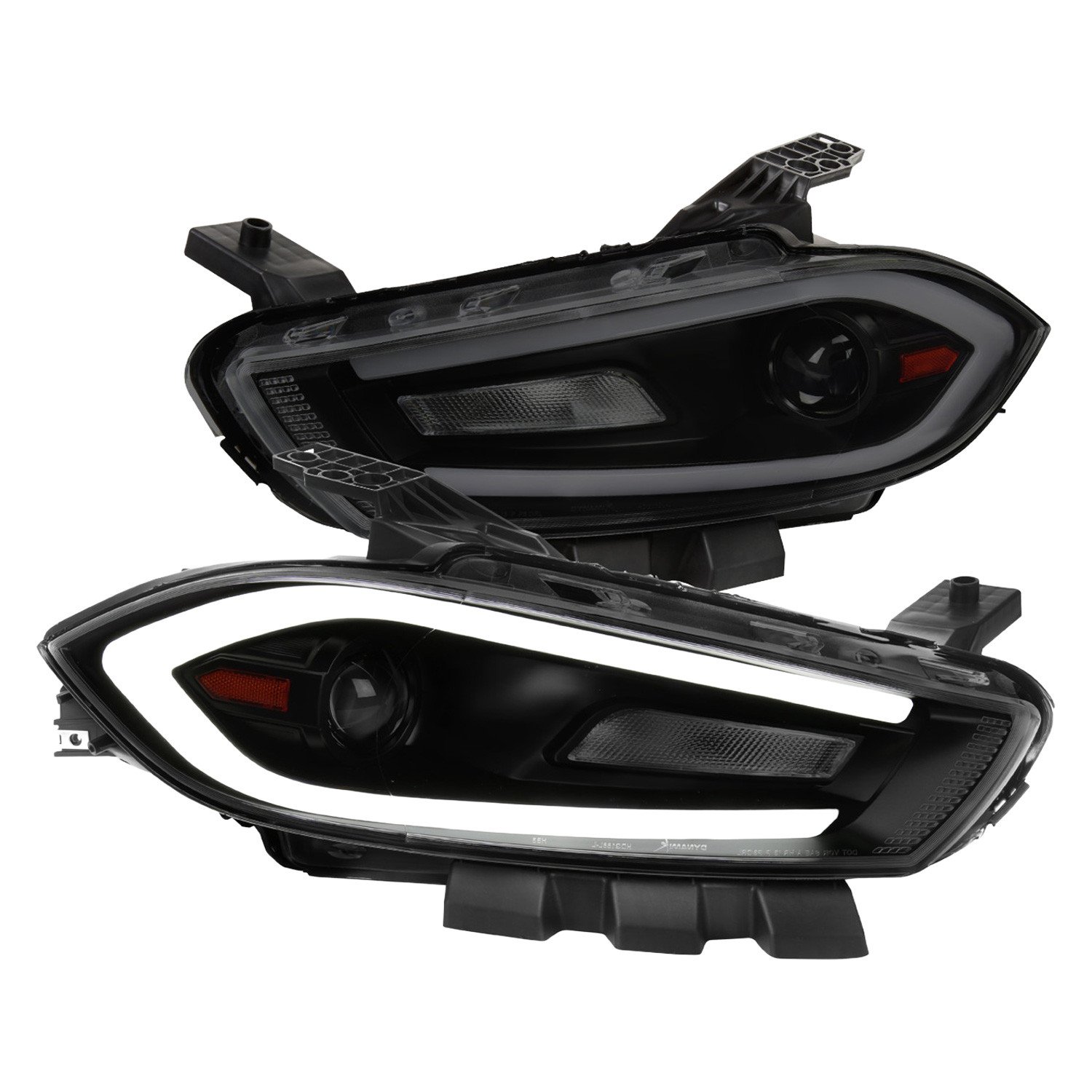 Fits 2013-2016 Dodge Dart Switchback Sequential Animated LED Bar Projector Headlights (Matte Black Housing/Smoked Lens)