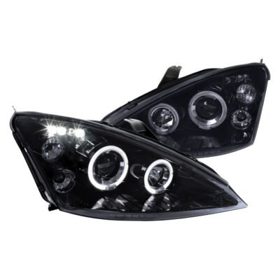 Fits 2000-2004 Ford Focus Dual Halo Projector Headlights (Glossy Black Housing/Smoked Lens)