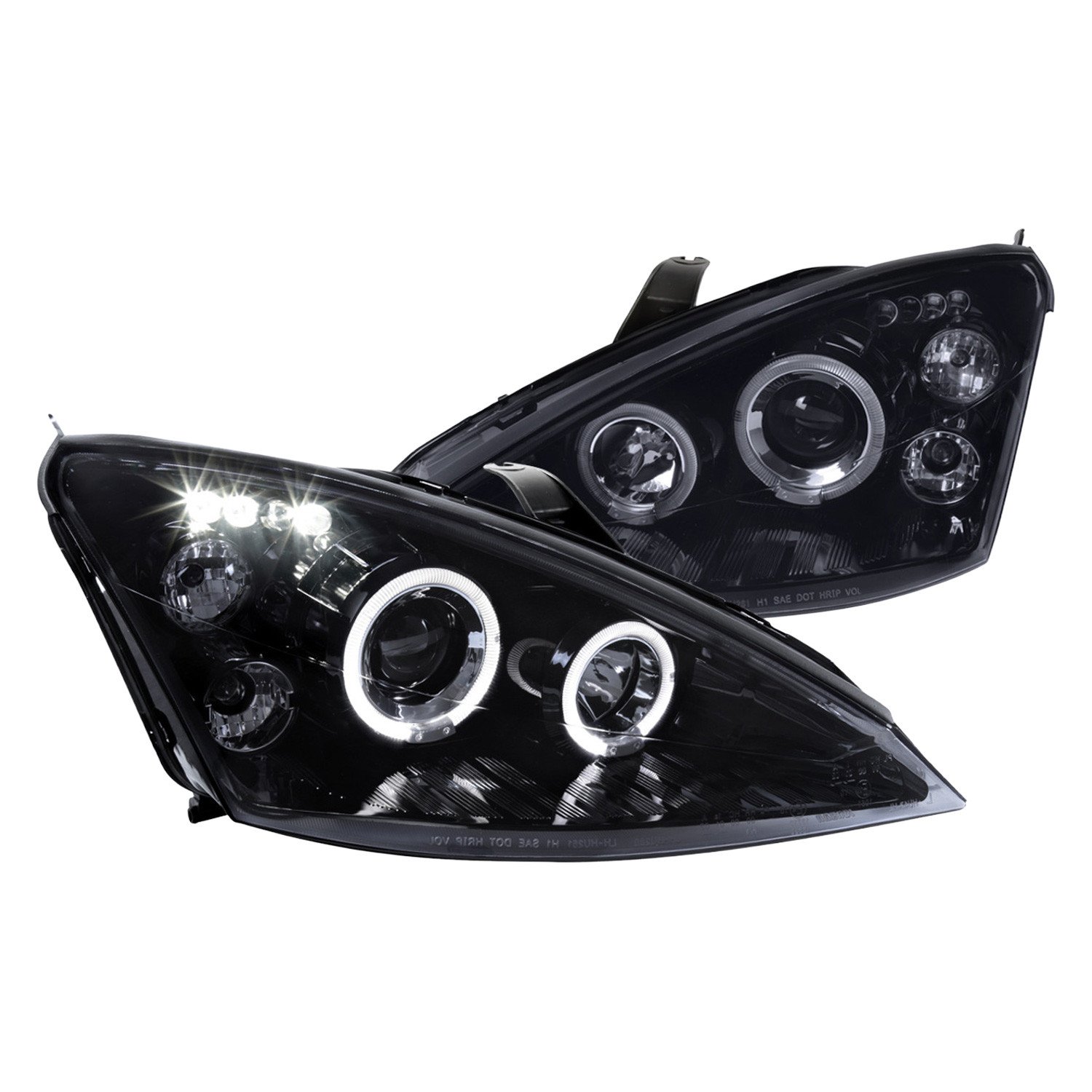 Fits 2000-2004 Ford Focus Dual Halo Projector Headlights (Glossy Black Housing/Smoked Lens)