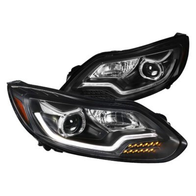 Fits 2012-2014 Ford Focus LED Bar Projector Headlights w/ LED Turn Signal Lights (Matte Black Housing/Clear Lens)