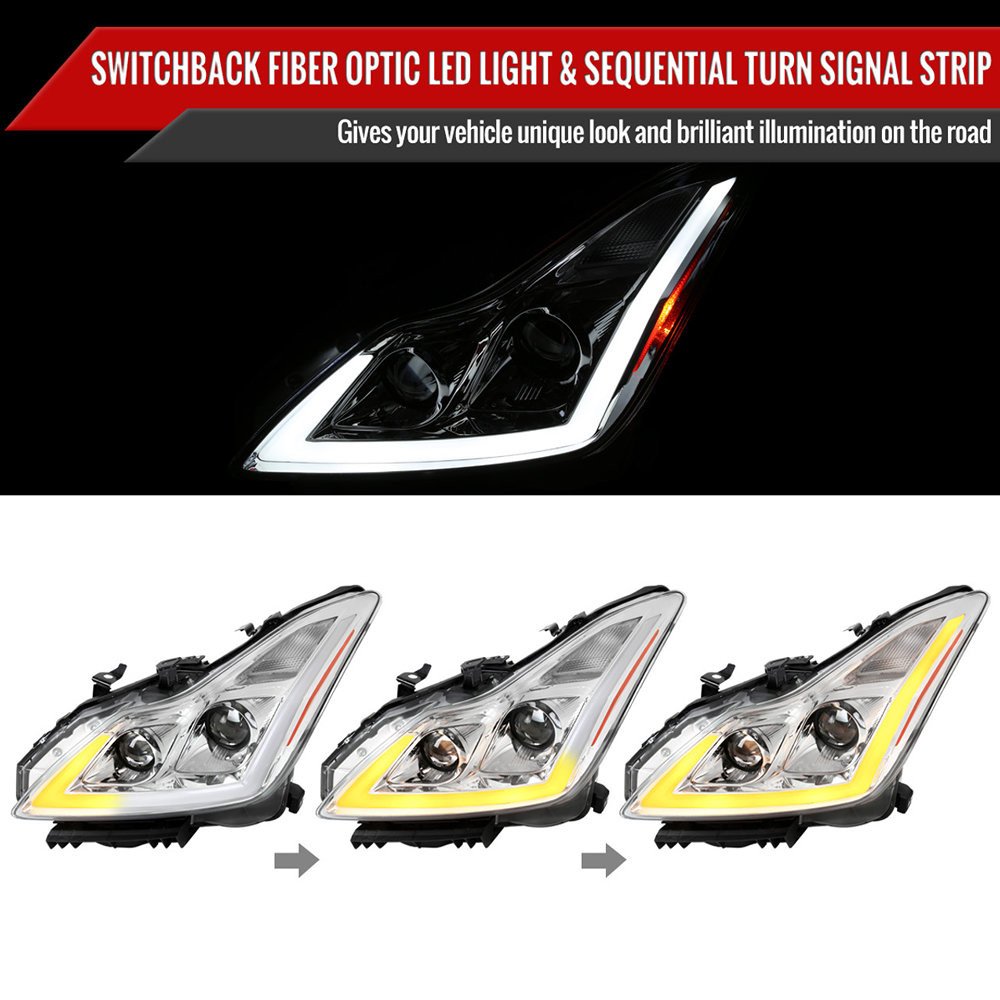 Fits 2008-2013 Infiniti G37/2014-2015 Q60 Coupe/Convertible Sequential Switchback LED Turn Signal Projector Headlights (Chrome Housing/Clear Lens) - Image 6