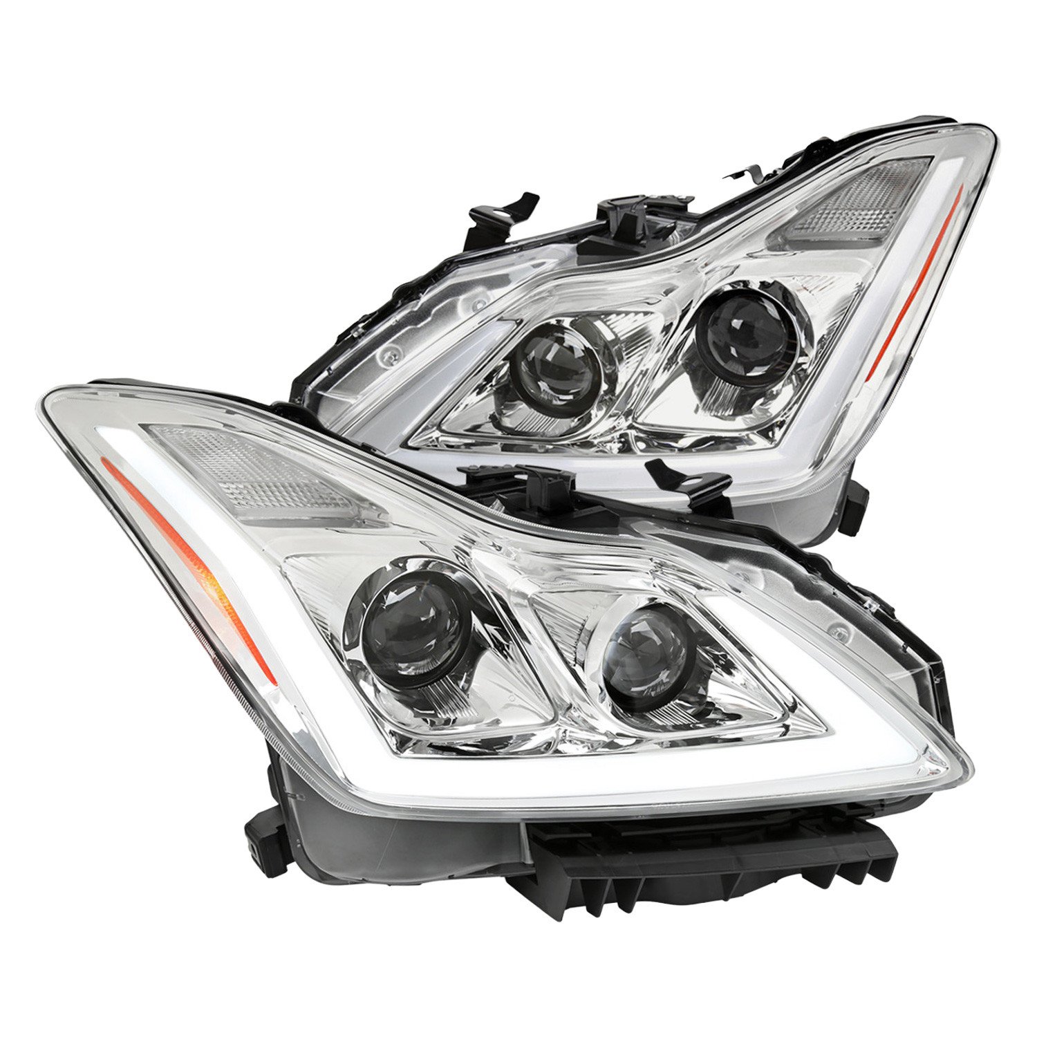 Fits 2008-2013 Infiniti G37/2014-2015 Q60 Coupe/Convertible Sequential Switchback LED Turn Signal Projector Headlights (Chrome Housing/Clear Lens)